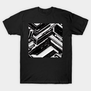 black and white mechanical electronic cyberpunk  pattern T-Shirt